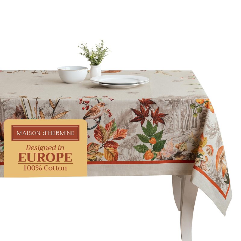Maison d' Hermine Table Cloth Square Table 100% Cotton 54 x 54 Inches Fall Tablecloth Reusable Everyday Use for Thanksgiving Christmas Decorations Dining Farmhouse Party (Recolte)