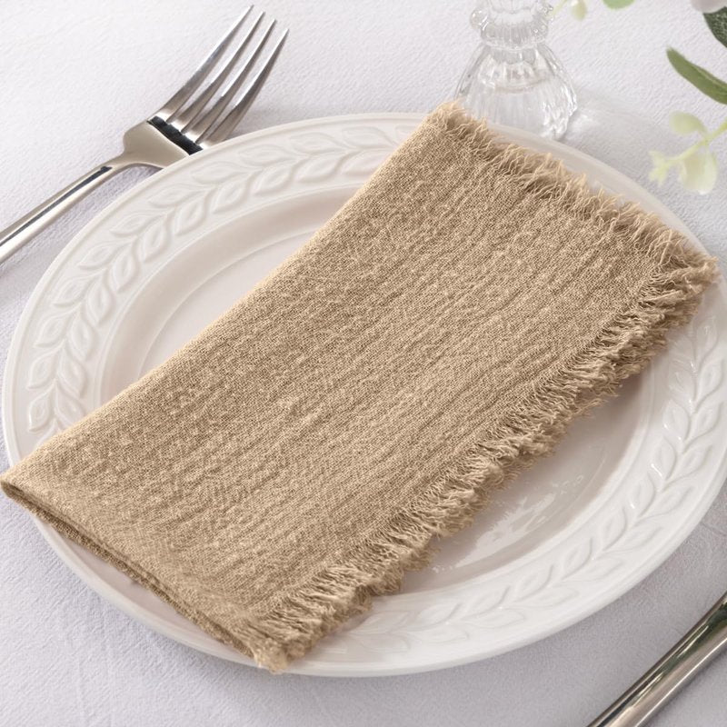 Socomi Set of 6 Linen Napkins Caramel Easter Spring Cloth Napkins Washable Cotton Dinner Napkins Fringe 17"x17" for Wedding Party Bridal Baby Shower Birthday Table Decorations