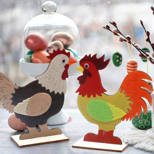 Vhxmaizxn 2pcs Easter Chicken Decoration for Home Farmhouse Rooster Decor Chicken Party Decoration Wooden Sign Wood Cutout Ornament Hen Craft Table Kitchen Garden Tiered Tray