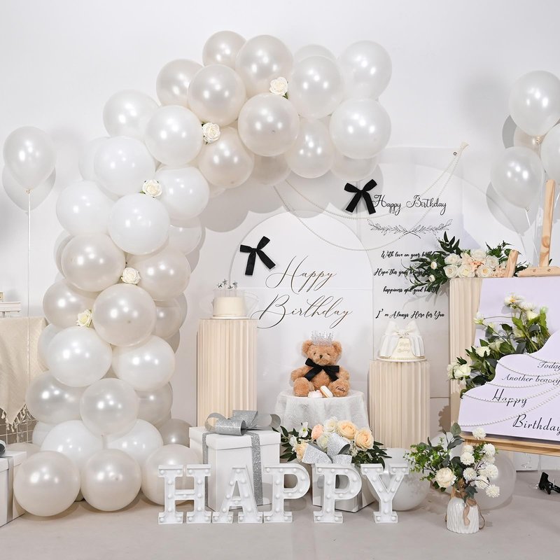 Pearl White Balloons, 50 PCS 12 Inch Double Stuffed Pearl Sand White Balloons with Thick Ivory Latex Balloon for Wedding Engagement Baby Shower Bridal Birthday Anniversary Party Decorations Supplies