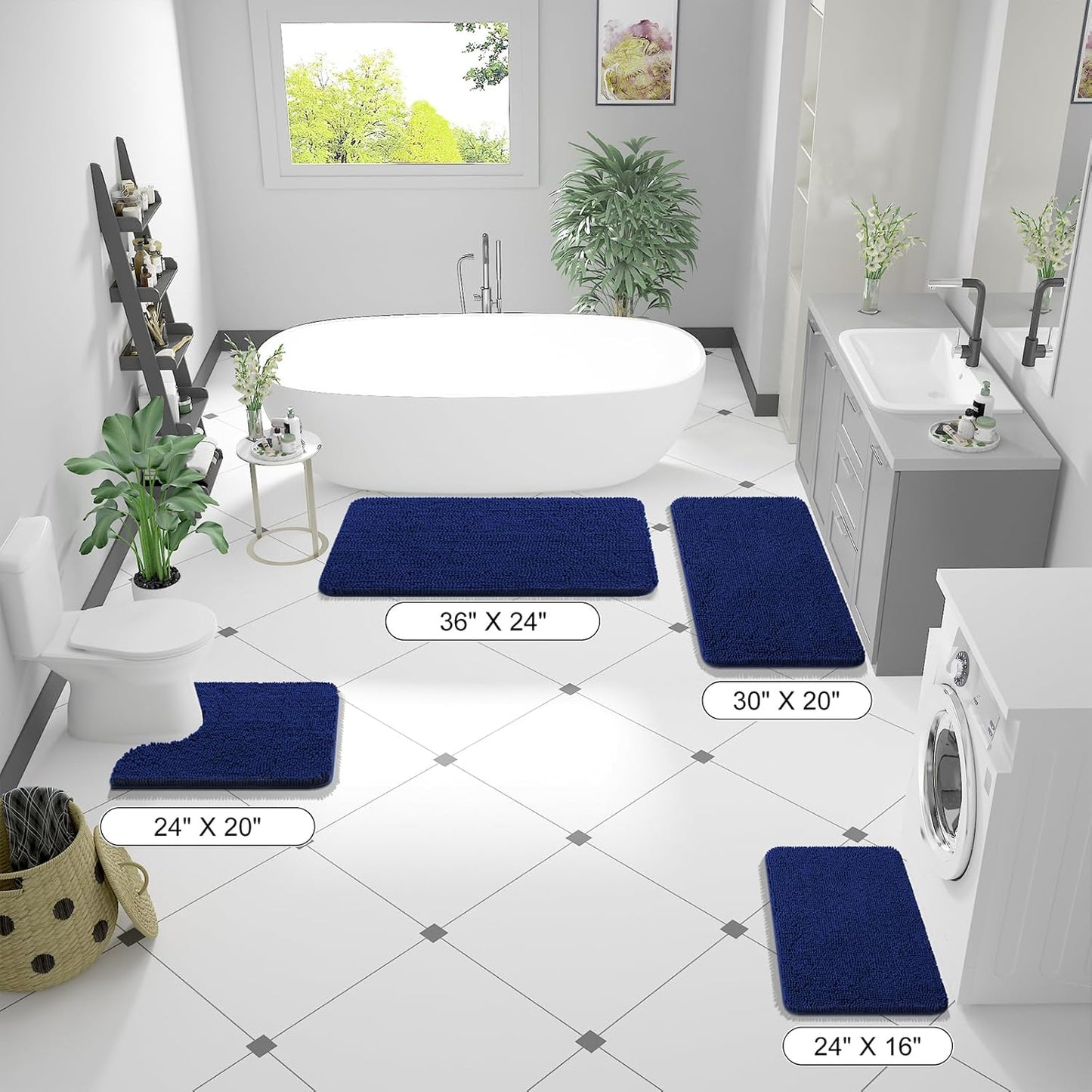 OLANLY Large Chenille Bathroom Rugs - Extra Soft & Absorbent | Quick-Dry Rubber Backing, Navy 50x30