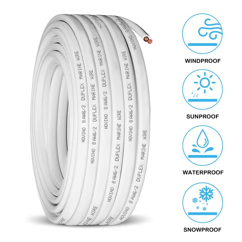 8 Gauge Marine Wire,8 AWG 15ft Duplex Marine Grade Wire Tinned Copper Oxygen-Free Insulated Red & Black Electrical Cable for Boat/Automotive/RV/Camper/Trailer
