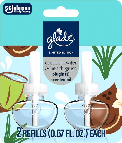 Glade PlugIns Refills Air Freshener - Coconut Water & Beach Grass Scent | 1.34 Fl Oz, 2 Count