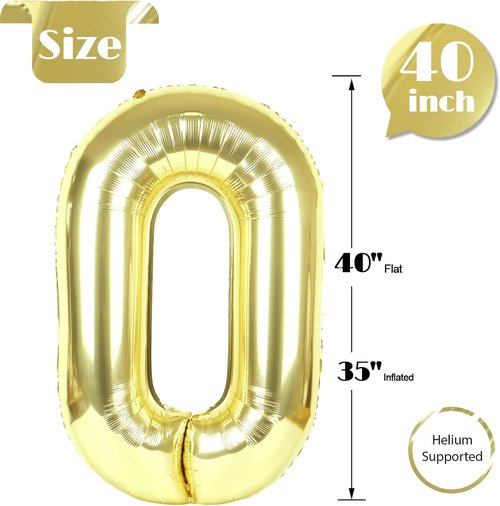 Champagne Gold Number Balloon | 40 Inch Light Gold 0 Balloon for Birthday Party Decorations