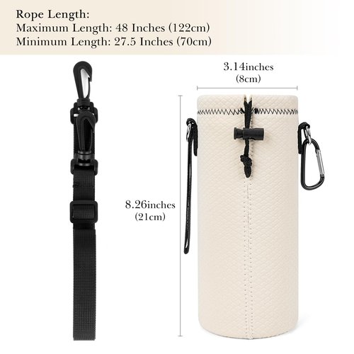 Linkidea Water Bottle Carrier with Strap Compatible with Owala FreeSip 32oz, Twist 32oz Water Bottle, Neoprene Waterbottle Sling Bag Holder, Shoulder Strap, Off White