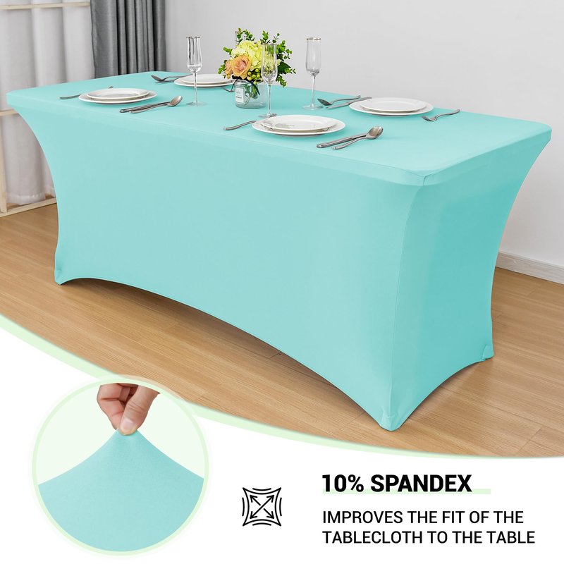 Obstal 5ft Stretch Spandex Table Cover for Standard Folding Tables - Universal Rectangular Fitted Tablecloth Protector for Wedding, Banquet and Party, Fresh Blue