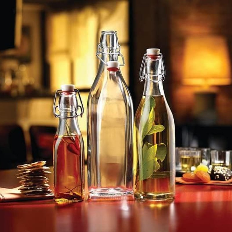 Bormioli Rocco 33.75oz Swing Bottle (Set of 2) - Reusable Glass with Airtight Leakproof Swing Tops, BPA-Free Office Water Bottle, Great for Homemade Syrups, Dressings, Infused Oils, Fresh Juices