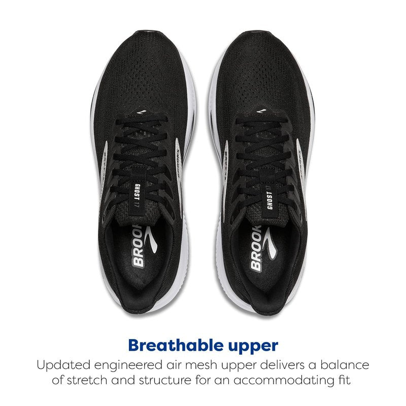Brooks Men’s Ghost 17 Neutral Running Shoe - Black/Grey/White - 7.5 Medium