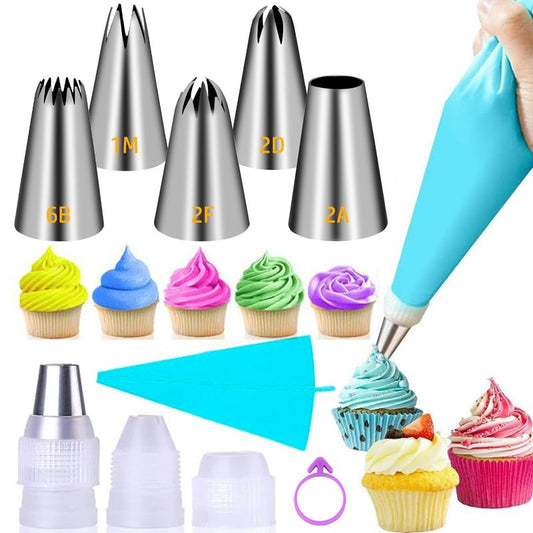 Suuker Large Piping Tips Set, Seamless Stainless Steel Cake Decorating Tips, Pastry Tips and Piping Bags, Frosting Icing Tips for Baking Cupcakes, Cake, Cookie (1M 2D 2F 6B 2A)