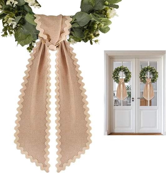 Skiennix Scalloped Wreath Sash - Ruffle Ribbon Bow for Front Door & Porch Decor | 2 Pcs Burlap Set