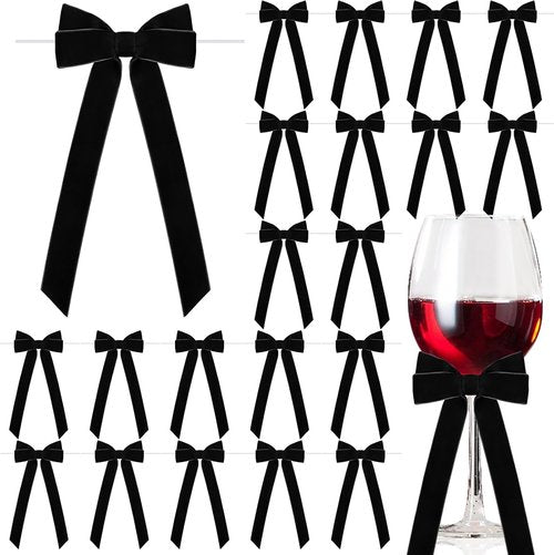 Hoteam Velvet Bow Ornaments - 24 Pcs Christmas Tree Decorations | 3 x 8 Inch Black Twist Ties for Gifts & Crafts