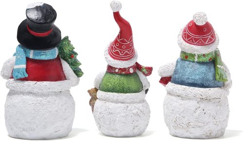Hodao Snowman Figurines - Set of 3 Hand-Painted Resin Christmas Ornaments | Glitter Accents for Holiday Decor