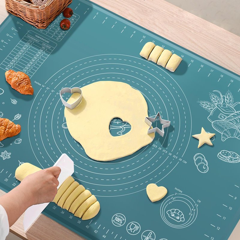 Silicone Pastry Mat 28" x 20" Extra Thick Non Stick Baking Mat with Measurements and Edge Heightening, Food Grade Silicone Rolling Mat for Pastry, Bread, Cookies, Pizza, Fondant, Pasta