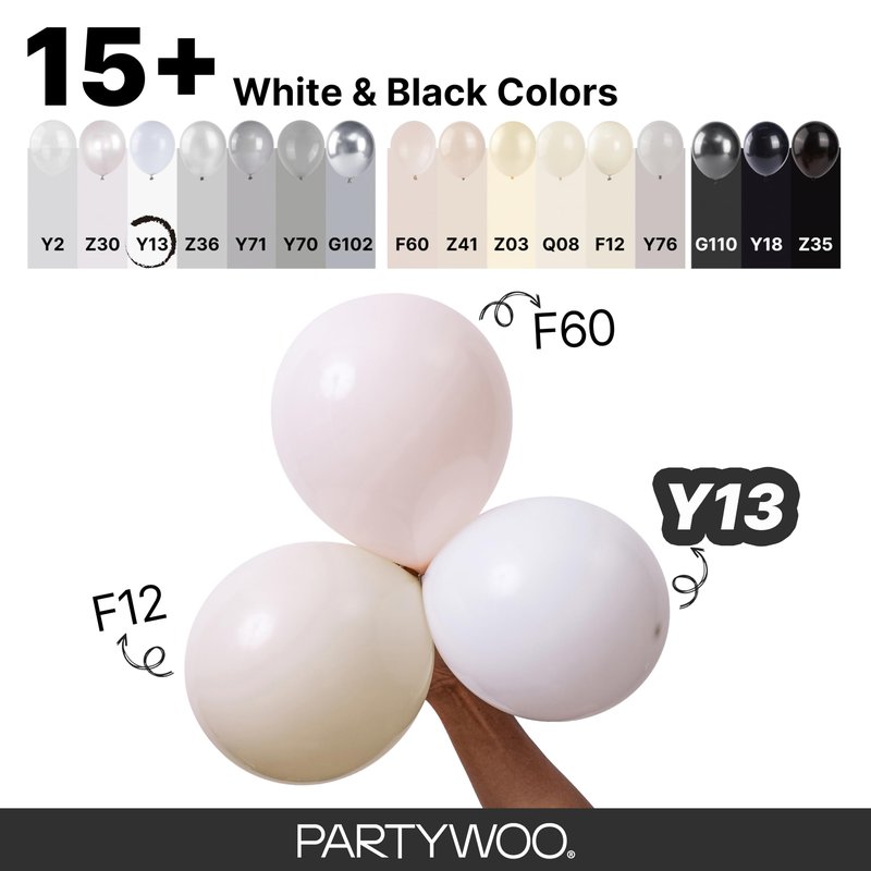 PartyWoo White Balloons 100pcs Different Sizes Pack of 18 12 10 5 Inch Matte White Latex Balloon Arch Kit Garland for Wedding Bridal Graduation Baby Shower Birthday Party Decorations White-Y13