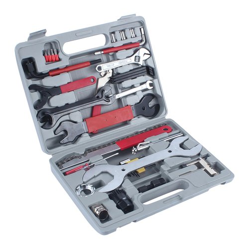 Akozon Comprehensive 44pcs Repair Tools Set Including Mountain Bike Cycle Puncture Repair Tool, Tyre Pump, Cone Wrenches, and Freewheel Remover