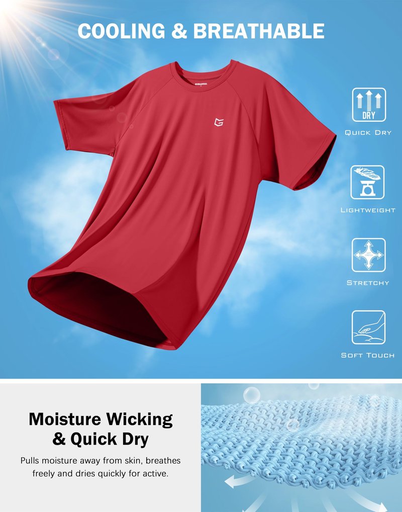 Men's Athletic Workout T-Shirts Moisture Wicking Cooling Running Shirts Short Sleeve Performance Tee for Gym Tennis(Red,XL)