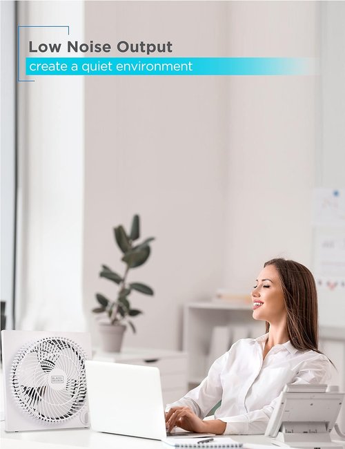 BLACK+DECKER 9-Inch Box Fan - Portable 3-Speed Desk Fan for Home Office or Garage | White Finish