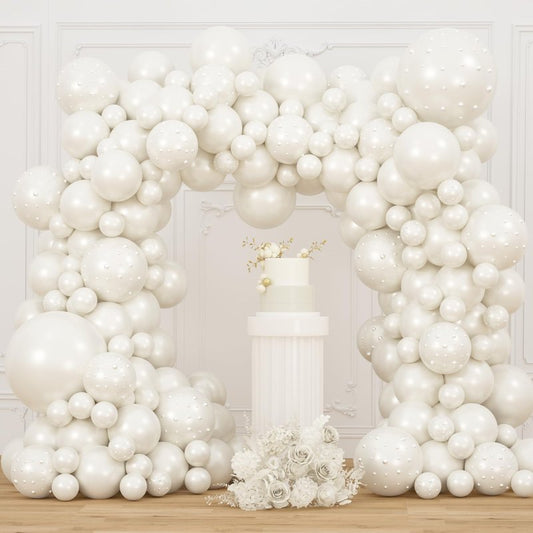 JZCZOEB Double Stuffed Pearl White Balloons Different Sizes 116Pcs 5/10/12/18 Inch White Balloons Arch Garland Kit with Pearl Stickers for Wedding Bridal Shower Birthday Baby Shower Birde to Be