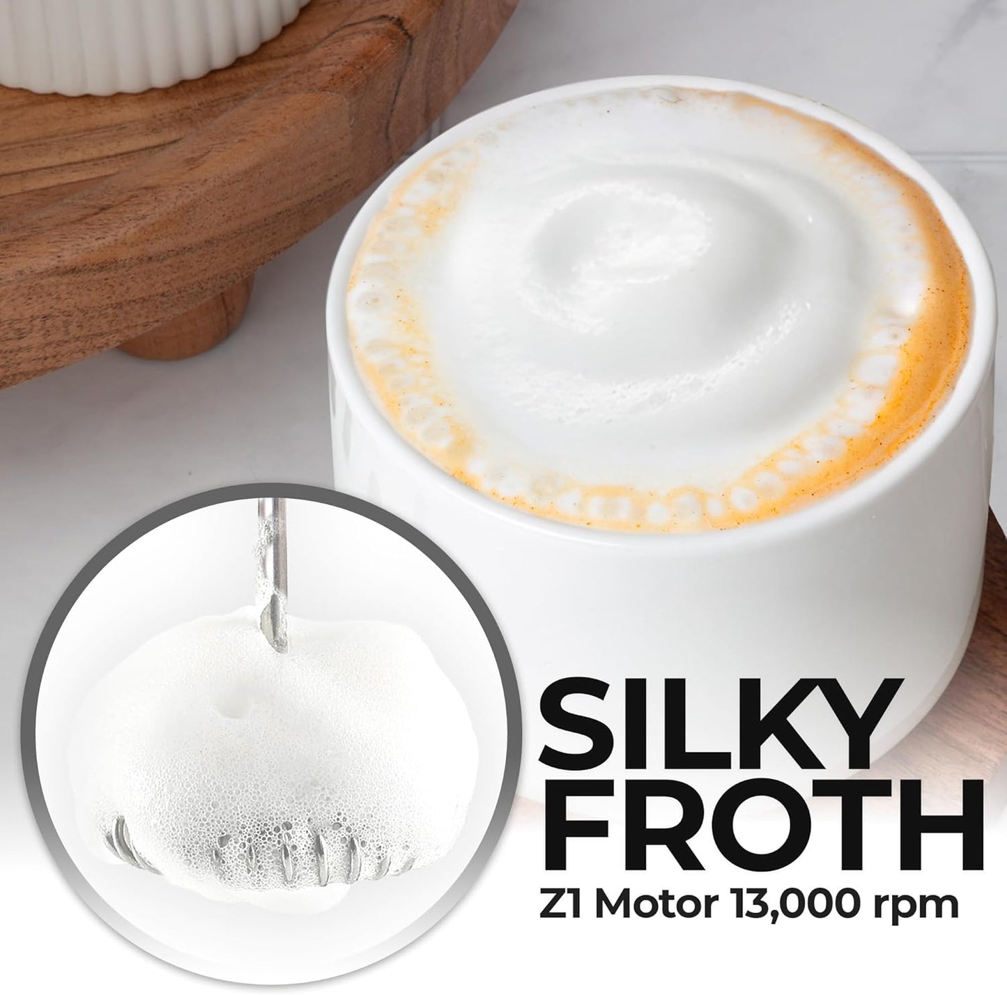 Zulay Kitchen Tornado Triple Whisk Milk Frother - Handheld Foam Maker for Coffee & Lattes | Includes 4 Duracell Batteries - Marble Finish