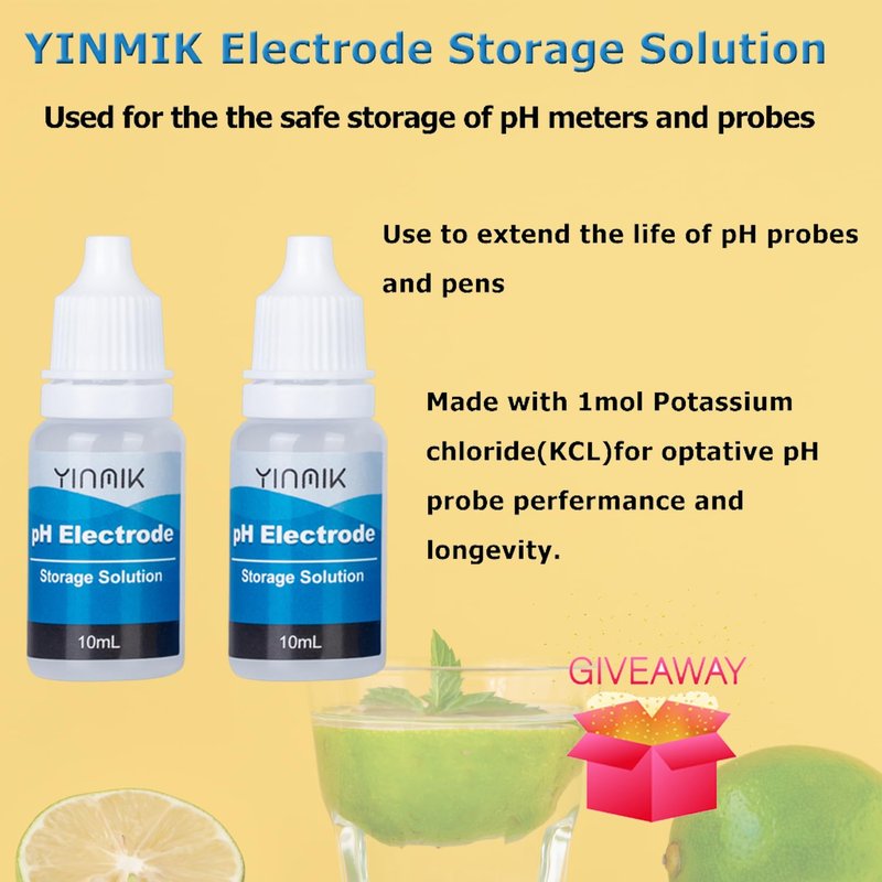 YINMIK pH Meter Calibration Solution Kit(4.00,7.00&10.01) with pH Electrode Storage Solution Kit,3 Bottles pH Calibration Buffer Solution and 2 bottels KCL pH Probe Solution for pH Meters