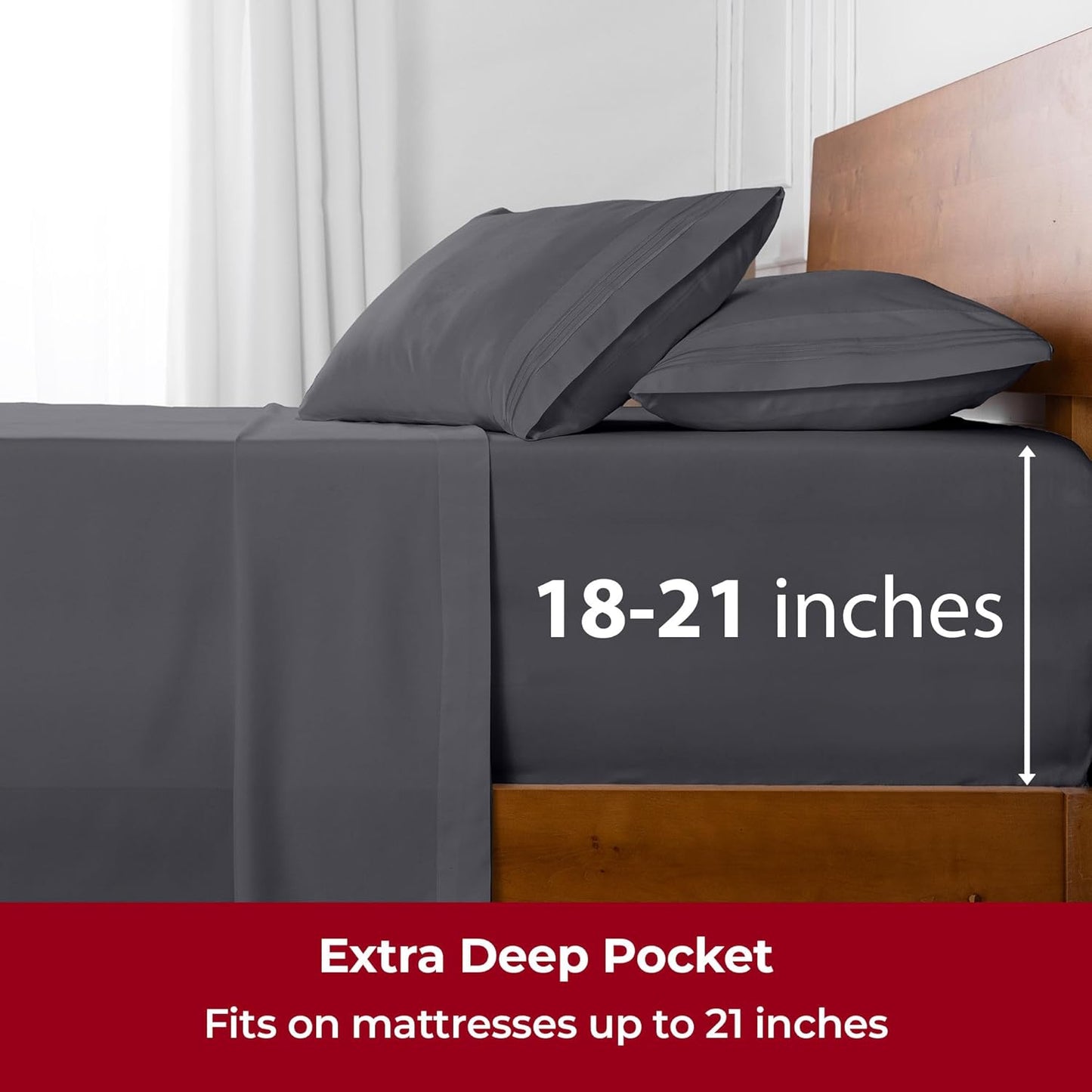 Mellanni Extra Deep California King Sheets - Hotel Luxury, Ultra Soft & Cooling Bedding - 4 PC Set in Gray