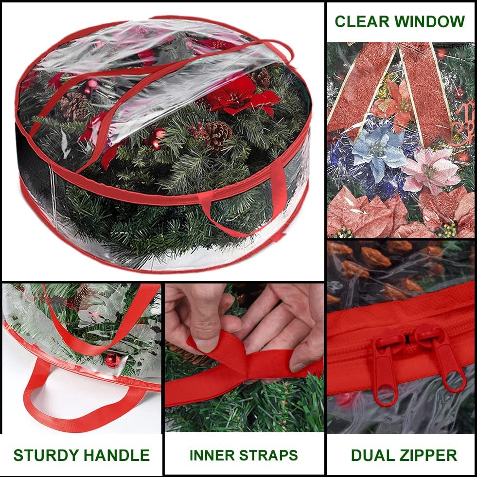 ProPik Christmas Wreath Storage Bag - 30" Waterproof Clear PVC Container | 2 Pack for Holiday Wreaths