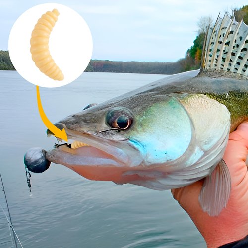 HINZIC 250Pcs Halloween Fake Worms, 20mm Soft Fishing Lure Plastic Maggots Baits Worm Realistic Wax Worm for Freshwater Ice Lure Fishing Bass