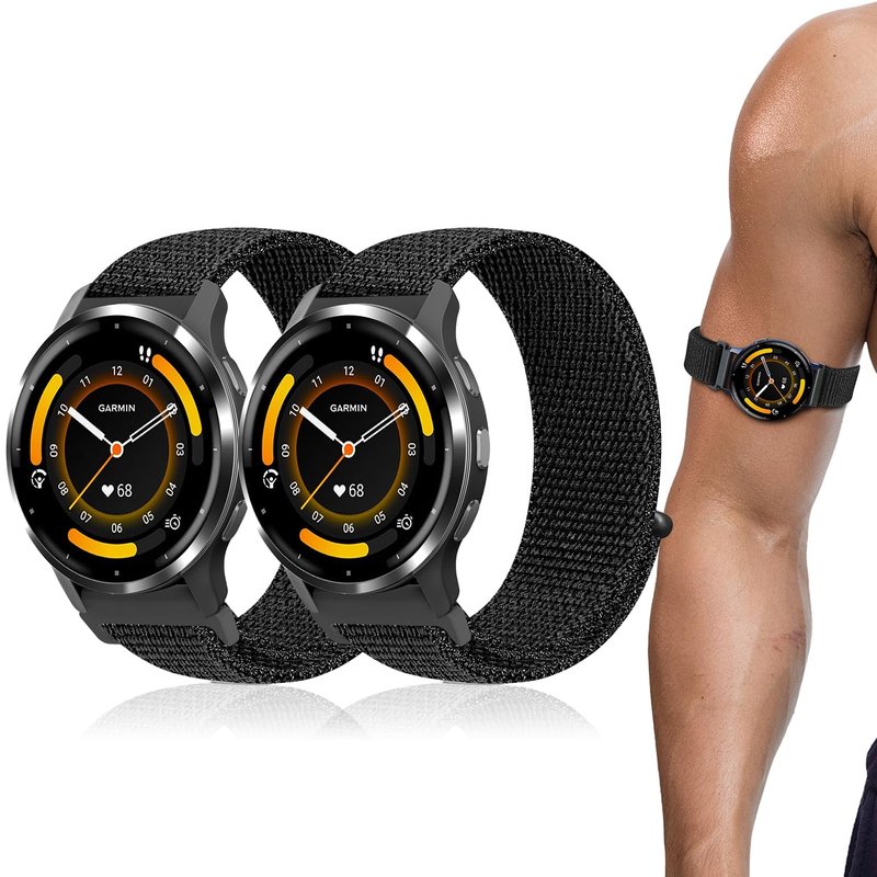 Oanux 22mm Sport Ankle/Arm Band Compatible with Amazfit Helio, Quick Release Breathable Nylon Bicep Strap Replacement for Garmin Venu 3/Venu 4 45mm/Venu 2/Vivoactive 4 & Forerunner 570-47mm/265/255