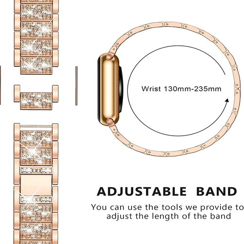 Compatible with Sanorum Smart Watches Band, 20mm, 22mm Women Jewelry Bling Diamond Metal Dressy Strap Adjustable Replacement Strap Accessories Sports Band for Men Women Compatible for HaSaKei G53, Compatible with Sanorum G53, G56 (Rose Gold, for 22mm size