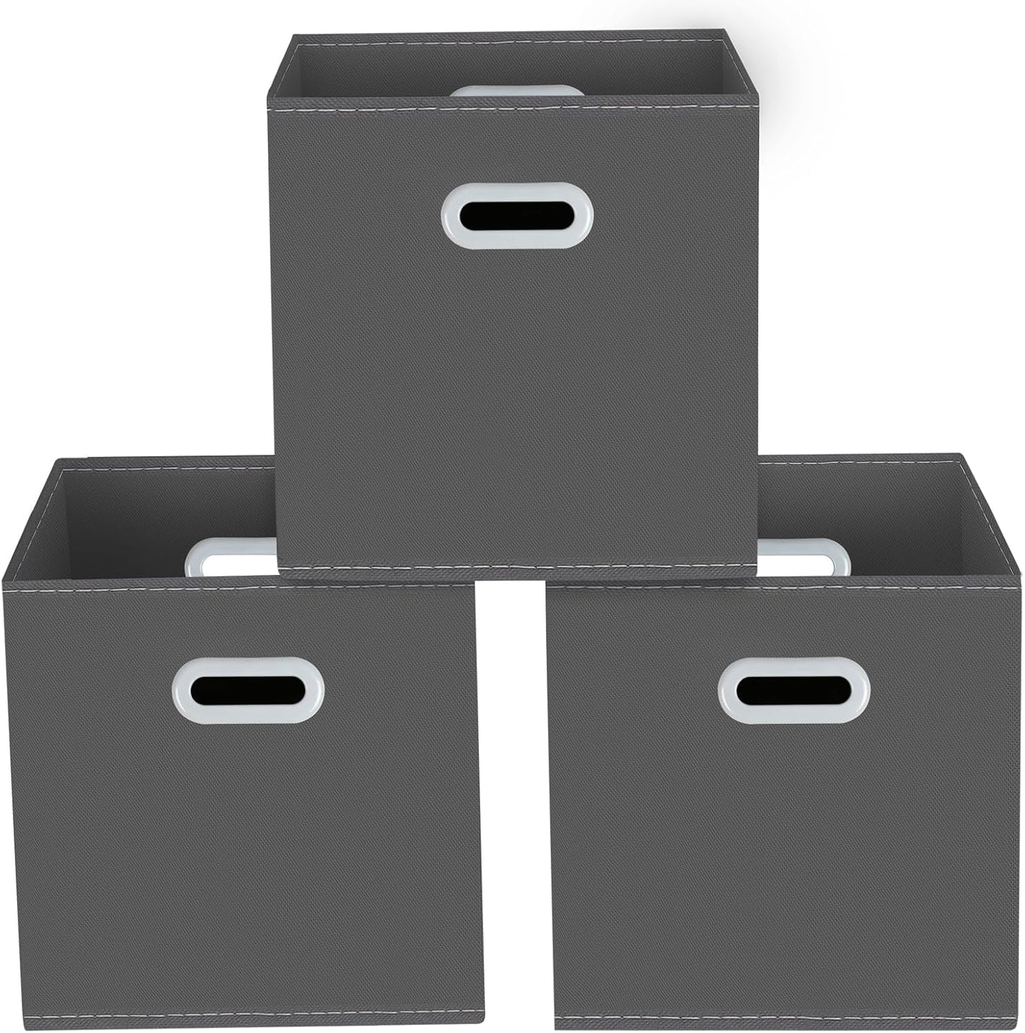 Yunkeeeper Fabric Cube Organizer - Foldable Storage Bins with Handle | Set of 3, 11x11x11, Gray