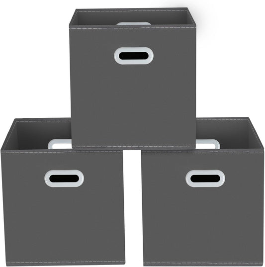 Yunkeeeper Fabric Cube Organizer - Foldable Storage Bins with Handle | Set of 3, 11x11x11, Gray