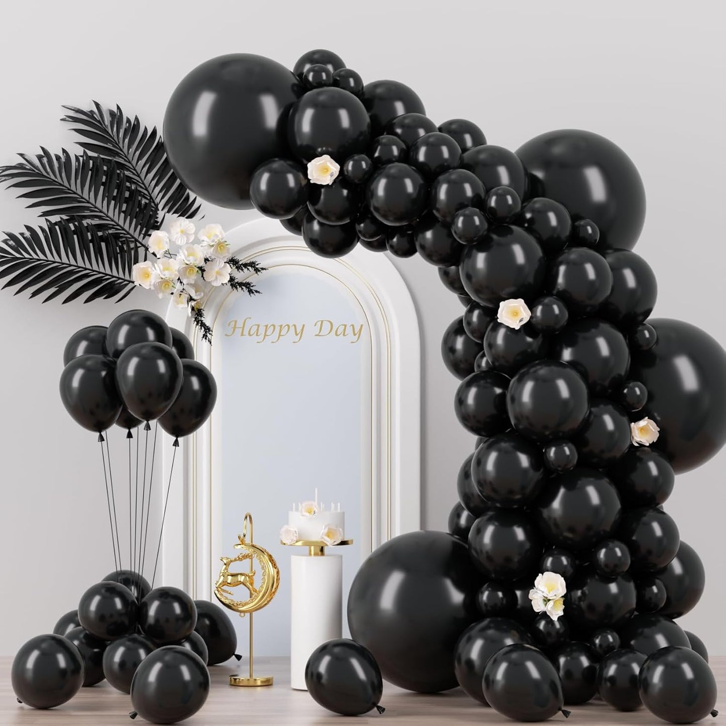 Voircoloria Black Party Balloons - 130pcs in Various Sizes for Birthday, Graduation & Celebrations