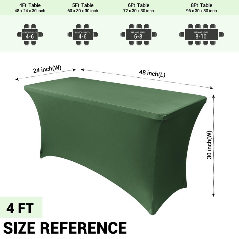 Obstal Spandex Table Cover 4ft Fitted Tablecloth Rectangular - Stretch Rectangle Folding Table Cloth for Birthday Party Wedding Banquet, Blackish Green, 48L x 24W Inch