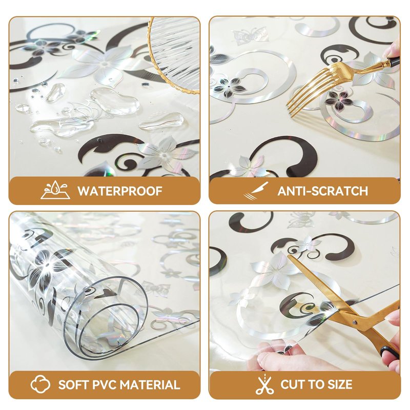 LovePads Floral Clear Table Cover Protector - 36 x 60 Inch Thick Plastic Table Cloth, Waterproof PVC Desk Mat for Dining Room Table, Wood Furniture Topper, Anti-Scratch Desk Pad for Kids Writing,