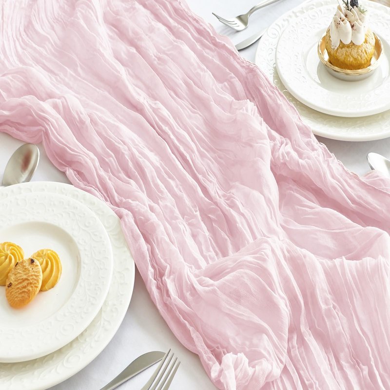 IVAPUPU 2 Pcs Cheesecloth Table Runner - 10ft Pink Boho Gauze Cheese Cloth Table Runners for Baby Shower Decorations Wedding Party Summer Garden Decor