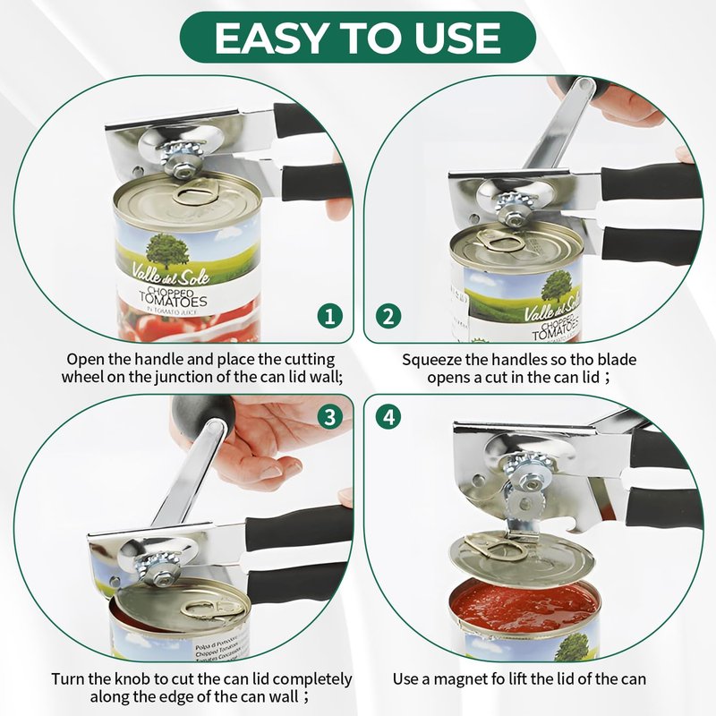 Roryimke Commercial Can Opener Manual Heavy Duty Stainless Steel Handheld Smooth Edge Can Opener for Seniors for Kitchen