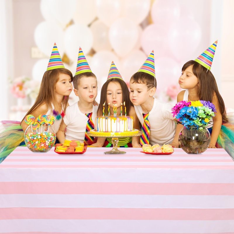 Kesfey 3 Packs Pink and White Vertical Striped Tablecloth 54 x 108 Inch Pink Stripe Table Cloths Disposable Plastic Stripe Table Covers Waterproof Pink Striped Picnic Table Cover for Birthday Party