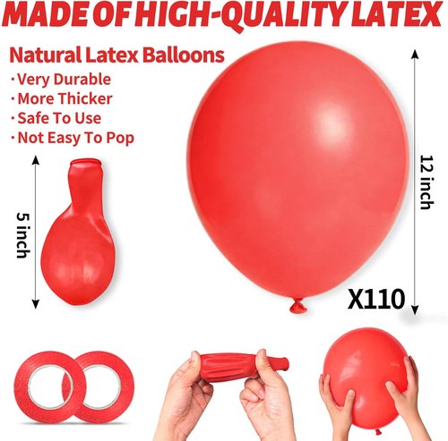 Coral Red Latex Balloons by [Brand Name] - 12 Inch, 110pcs for Birthday Party & Baby Shower Decor
