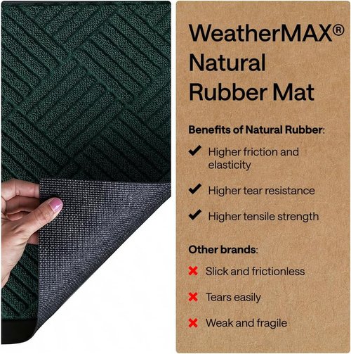 GORILLA GRIP Waterproof All-Season Doormat - Natural Rubber, Stain & Fade Resistant, 29x17, Green Diamond