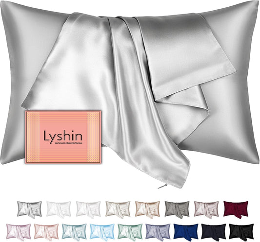 Skiennix Mulberry Silk Pillowcase - King Size, Hidden Zipper, Soft & Breathable Cooling - Light Grey