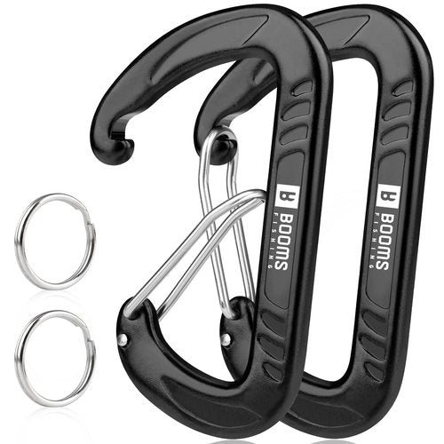 Booms Fishing Black Carabiner Clip: 3.1" Heavy Duty Carabiners 12kN/2697lbs Large Aluminum Carbiner for Keys Water Bottle Dog Leash Camping Hiking, Caribiner Keychain Hook Carbineers D Ring Clip 2PCS