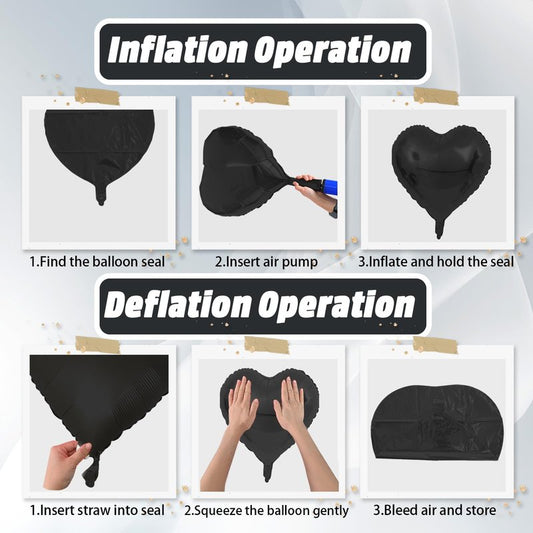 Black Heart Balloons, 18 Inch Black Heart Shape Balloon, 12PCS Large Helium Foil Romantic Balloons for Birthday Graduation Marriage Wedding Bridal Engagement Party Anniversary Decoration