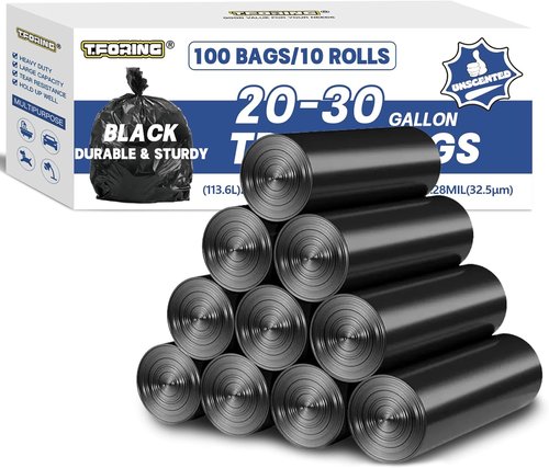 Heavy Duty Black Trash Bags by [Brand Name] - 1.28 Mil Thick, 30" x 35", 100 Count for Home & Office