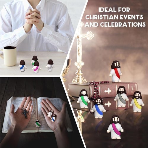 Draupnir Mini Rubber Jesus Figures - 30 Pcs in 6 Colors for Religious Party Favors | Easter Egg Stuffers