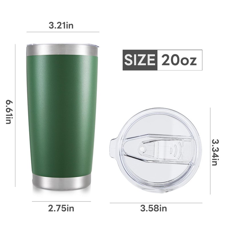 Orebigo 20 oz Tumbler with Lid Stainless Steel Double Wall Vacuum Insulated Tumblers Powder Coated Cups Travel Mug Keep Drinks Cold and Hot, Dark Green
