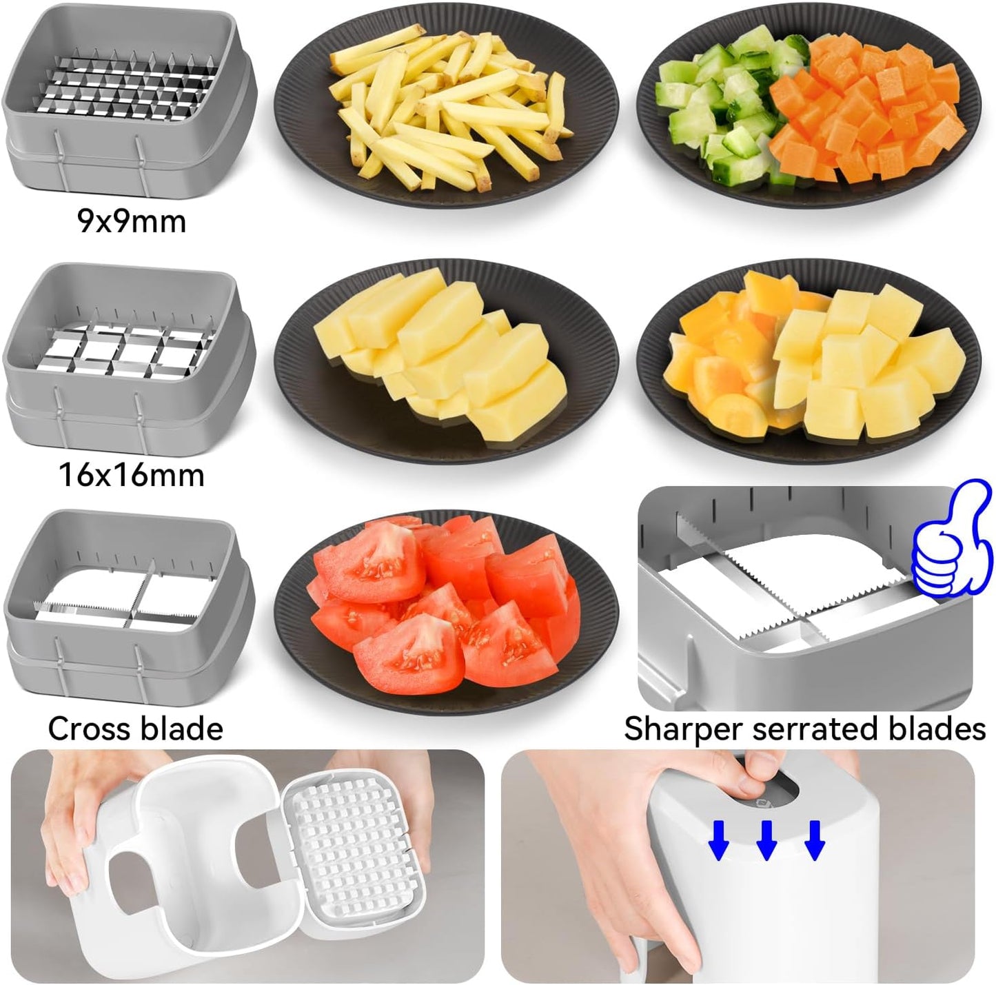 KEOUKE Vegetable Chopper - Multifunctional 3-Blade Food Dicer with Container & Storage Box | White