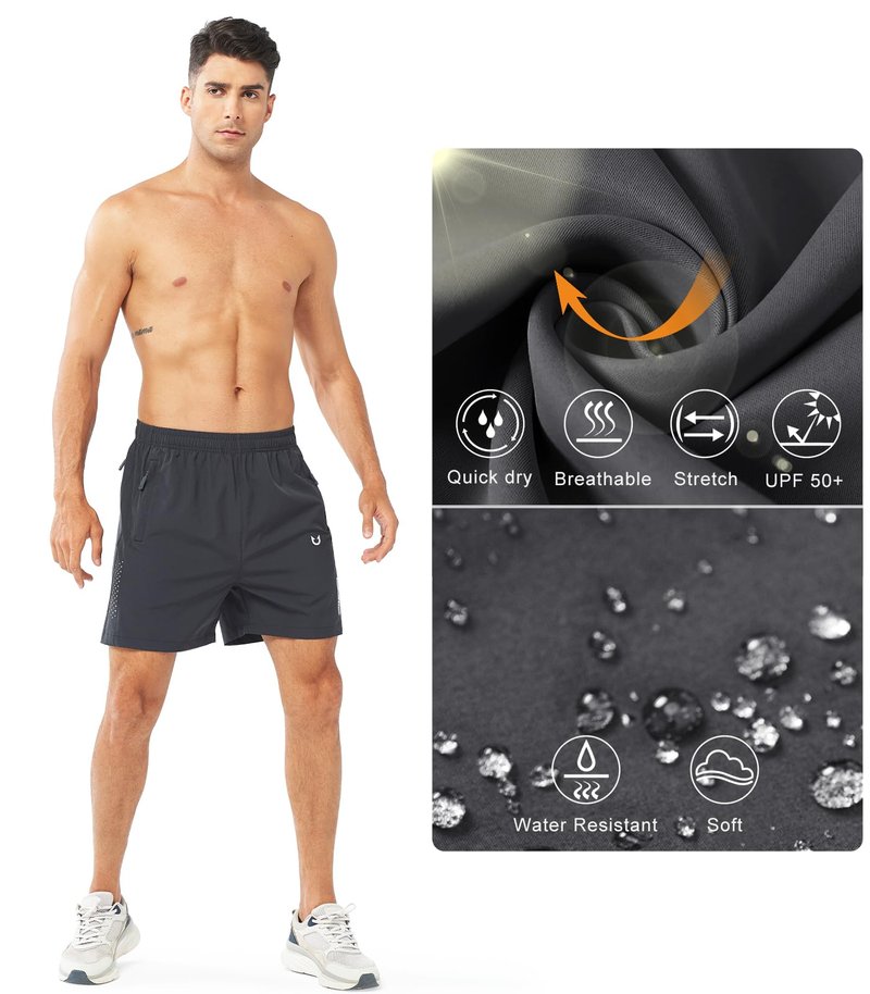 NORTHYARD Men's Athletic Running Shorts Gym Workout 7"/9"/5" Quick Dry Lightweight Sports Basketball Tennis 3 Zipper Pockets DARKGREY-5inch 4XL