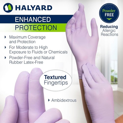 HALYARD Lavender Nitrile Exam Gloves - Powder-Free, Non-Sterile, Medium, 3.1 Mil, 9.5 Inches, Box of 250