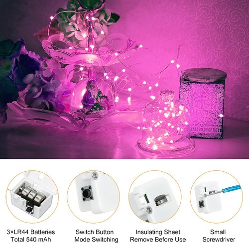 btfarm Valentine's Day 6 Pack Pink Fairy Lights Battery Operated 3 Modes, 7ft 20 Led Twinkle String Lights Waterproof, Bulk Small Mini Light for Mason Jars Christmas Vases Wedding Table Decorations