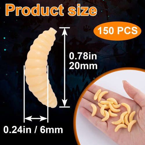 CustomyLife 150Pcs Fake Worms for Fishing, Bass Soft Maggots Baits Bread Worm Realistic Fishing Lure, Plastic False Wax Worm for Freshwater Ice Lure Fishing